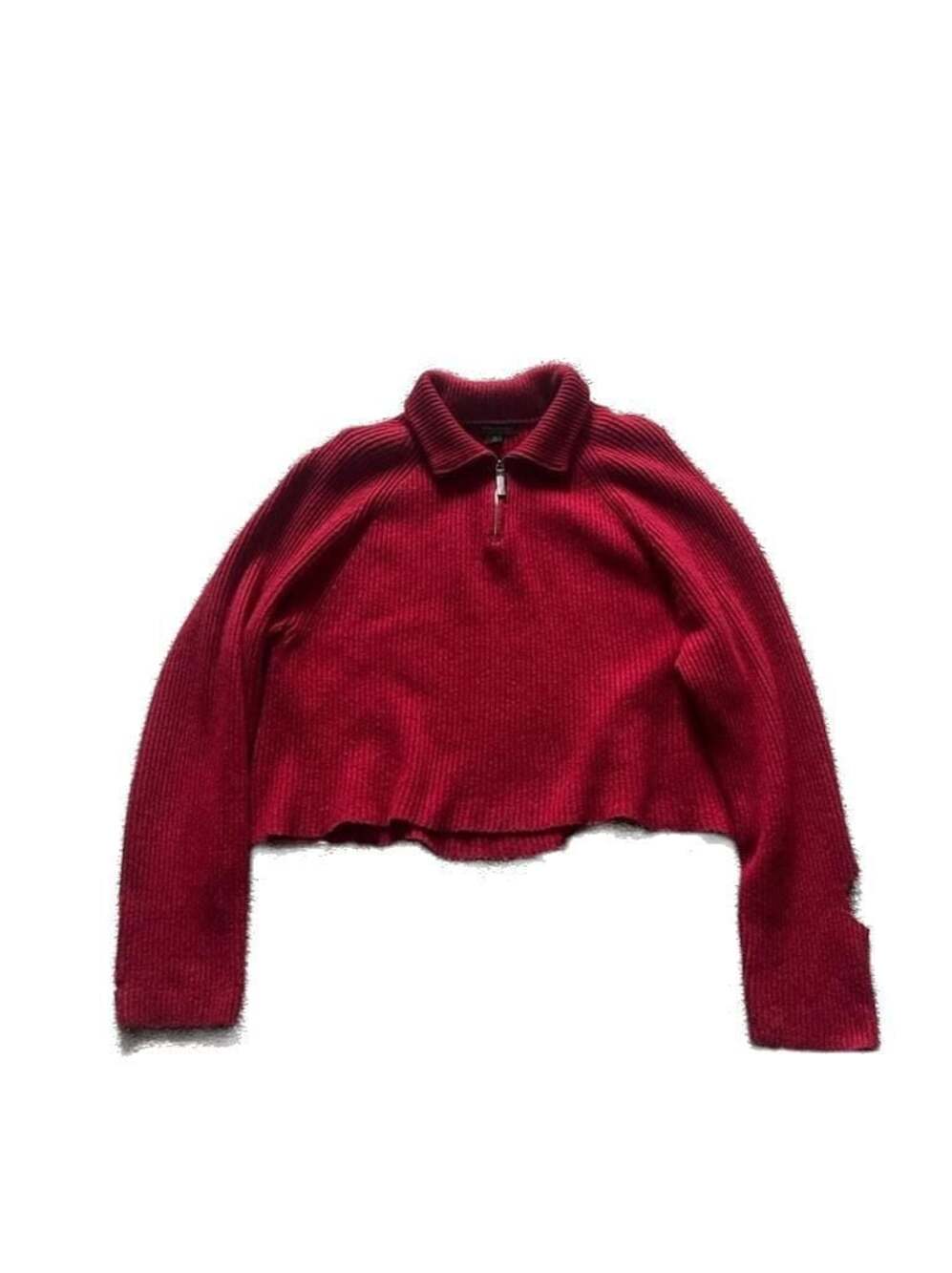 Banana Republic Red Ribbed Italian Merino Wool Half-Zip Cropped Sweater With Wat